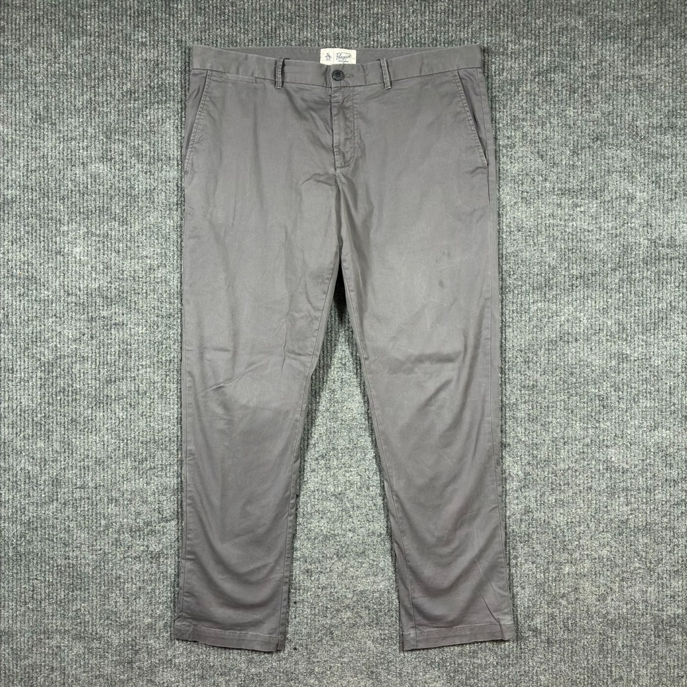 Original Penguin Mens‎ Chino Pants 38x32 Gray Slim Stretch Casual Flat Front